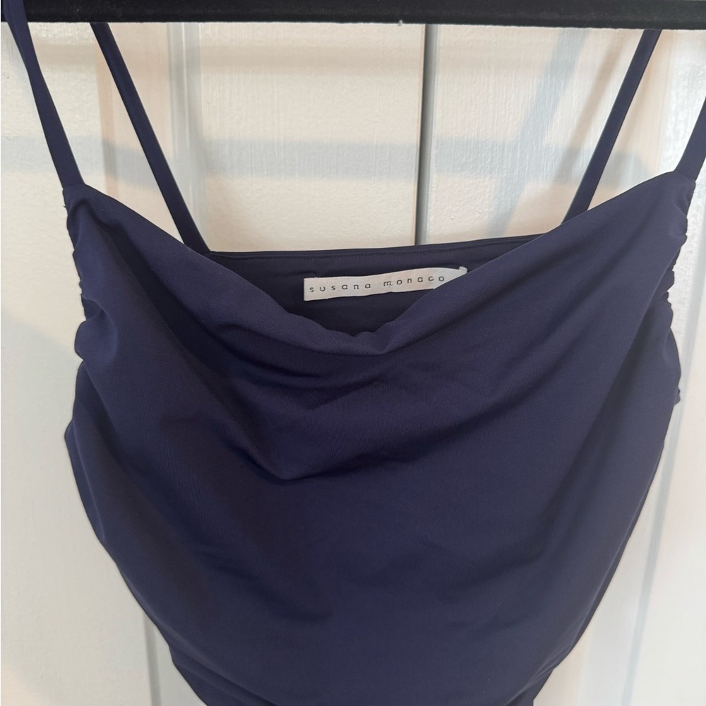 Susana Monaco Navy Blue Cowl Neck Top